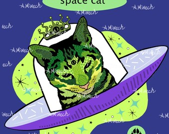 Cats With Attitude SPACE CAT on Cobalt T-shirt