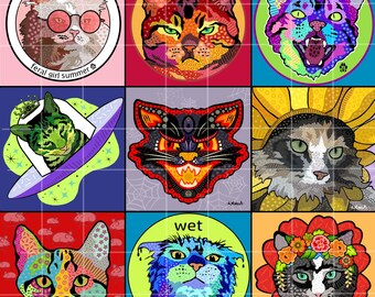 Cats With Attitude 3" Pop Art Stickers Multipack with Matching T-shirts Available