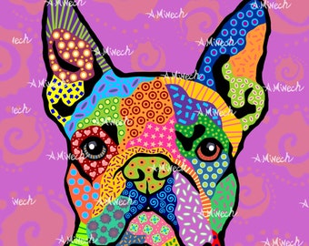 Boston Terrier French Bulldog Pop Art Print 8x8