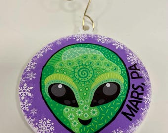 Alien from Mars in a Snow Globe Ornament