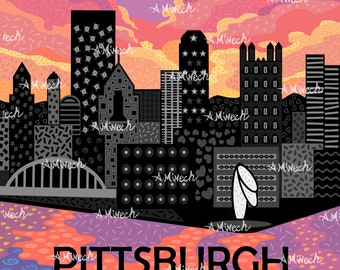 Pittsburgh Night Skyline 12" x 12"