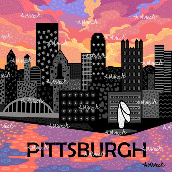 Pittsburgh Night Skyline 12" x 12"