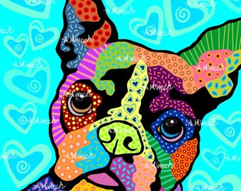 Boston Terrier Pointy Ears Pop Art Print 8x8