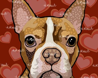 Boston Terrier Brown & White Pop Art Print 8x8
