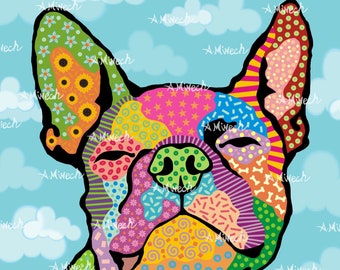 Boston Terrier Sky French Bulldog Pop Art Print 8x8