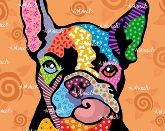 Boston Terrier Yum! French Bulldog Pop Art Print 8x8