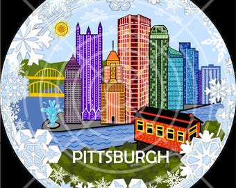 Pittsburgh in a Snow Globe Skyline Ornament