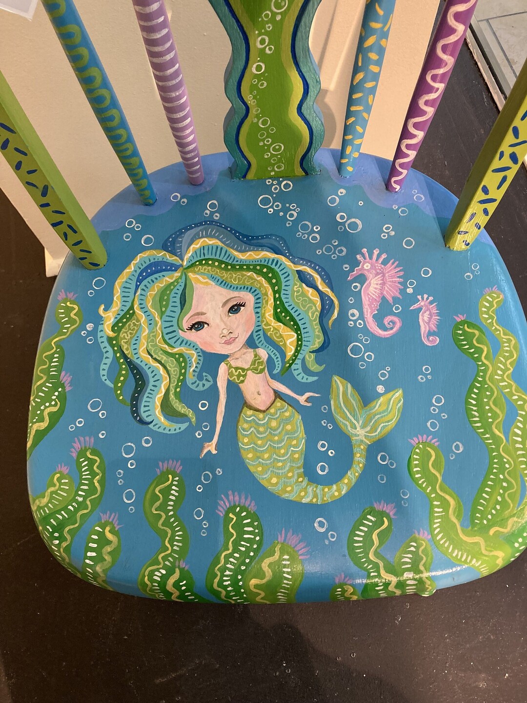 OOAK Hand Painted Chair Blue Mermaid Etsy