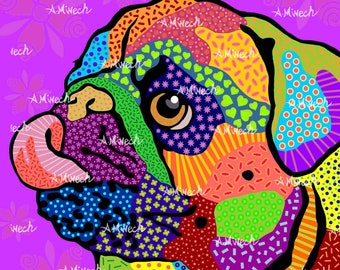 Pug With Tongue Art Print 8x8 Purple