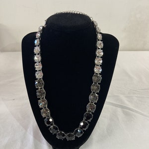 Vintage Crystal Necklace w Clear, Silver & Black toned crystals image 1