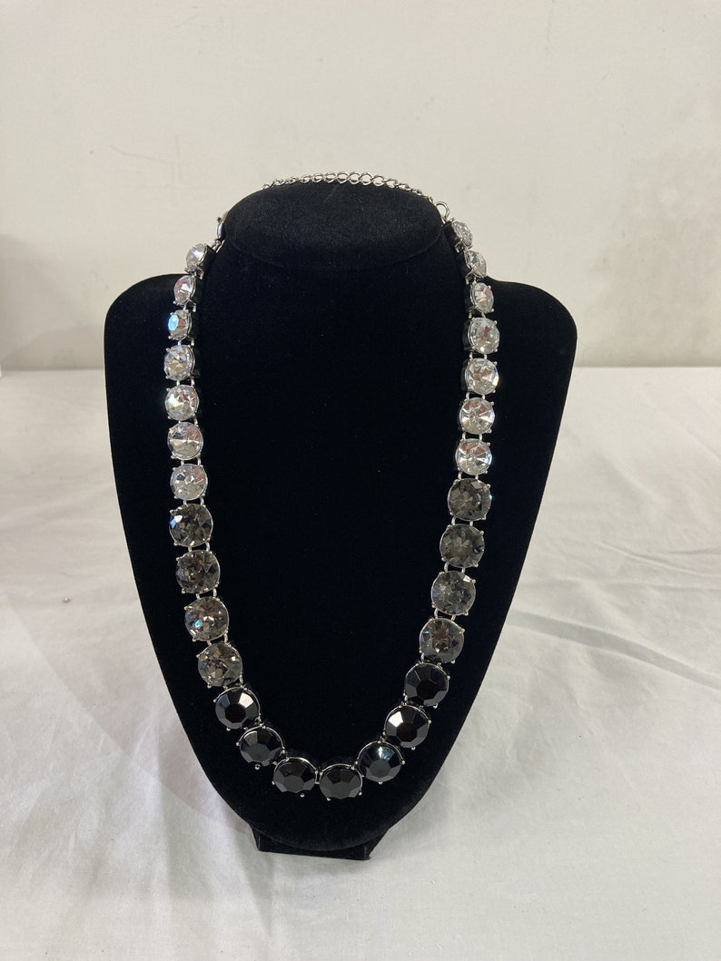 Vintage Crystal Necklace w Clear, Silver & Black toned crystals image 1