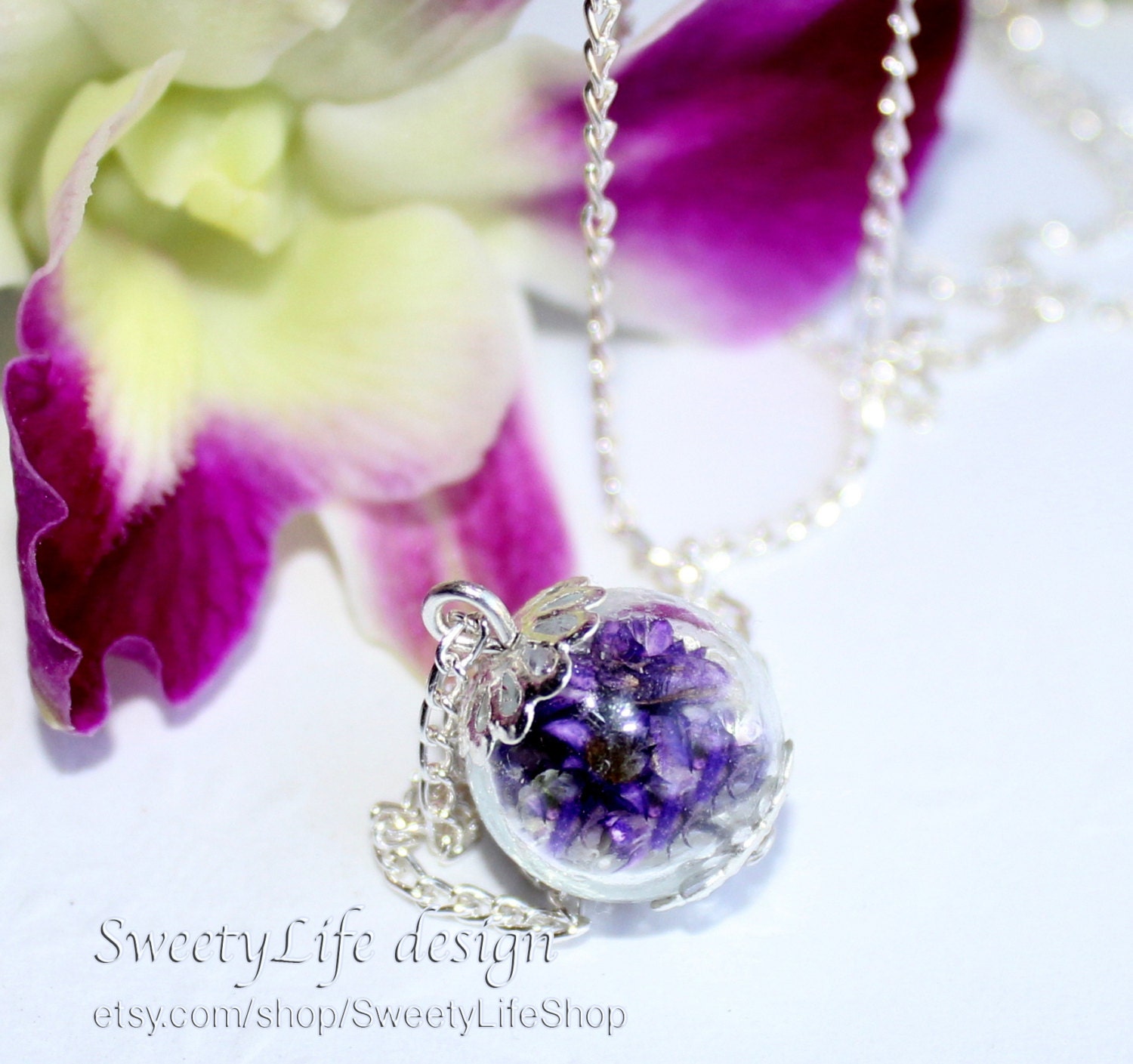 Flower jewelry Glass Bead Necklace Real Flower Necklace Etsy