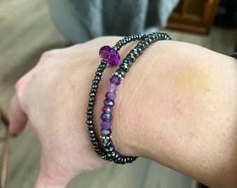 Amethyst Stacking Bracelet Set, Faceted Amethyst Bracelet, Boho Glam Bracelet