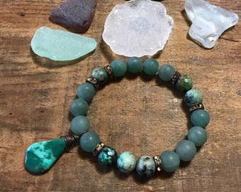 Green Gemstone Bracelet, Turquoise Bracelet, Boho Bracelet, Stacking Bracelet, Diffuser Bracelet, Jewelry, Bohemian Bracelet, Green Aventuri