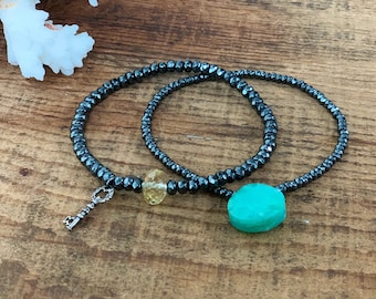 Blue Opal Bracelet Set, Citrine Bracelet Set, Stacking Bracelets, Opal Bracelet, Glam Key Bracelet Set