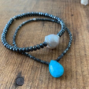 Turquoise Stacking Bracelet Set, Baroque Pearl Bracelet, Faceted Sleeping Beauty Turquoise Bracelet, Boho Glam Bracelet, Gift For Her