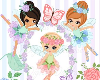 Fairy Clipart, Garden Fairies Clip Art for Fairy Birthday, Printable Graphics, Flower Frames