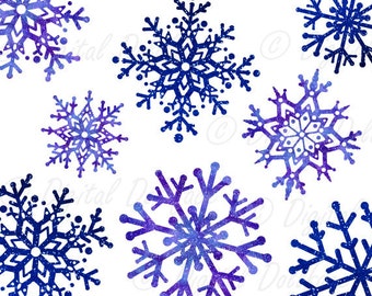 Glitter Snowflakes, Blue / Purple Christmas Clipart, Winter Clip Art / Printable Graphics / Scrapbook
