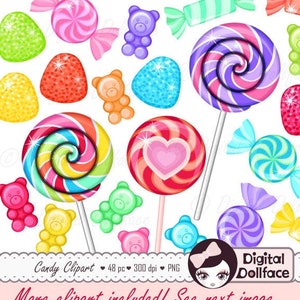 Rainbow Candy Clipart, Sweet Shop Birthday Candy Clip Art, Lollipops, Gumdrops, Gummy Bears