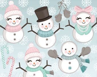 Christmas Snowman Clipart, Snow / Winter Clipart, Cozy Snowmen Clip Art