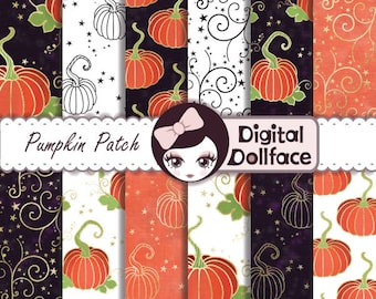 Pumpkin Digital Paper, Halloween Paper: ORANGE and BLACK / Pumpkin Patch Party