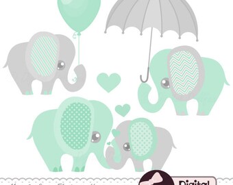Mint Green Elephant Clipart Baby Shower Mint And Grey Nursery Etsy