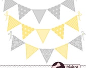 Yellow And Gray Bunting Flag Clip Art Digital Banner Clipart