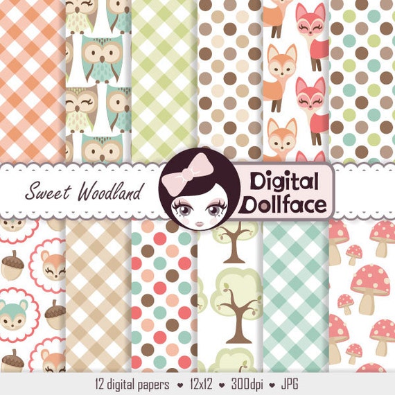 Woodland Animal Digital Paper, Owl & Fox, Forest Scrapbook Paper Pack Il_570xn