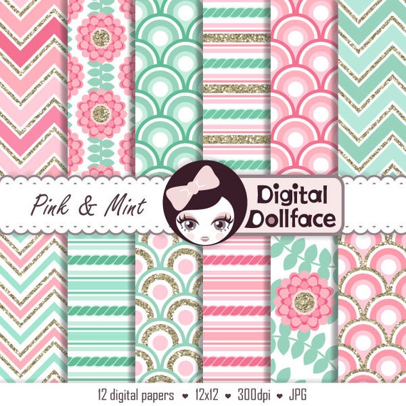 pink-and-mint-digital-paper-pack-pink-mint-and-gold-birthday