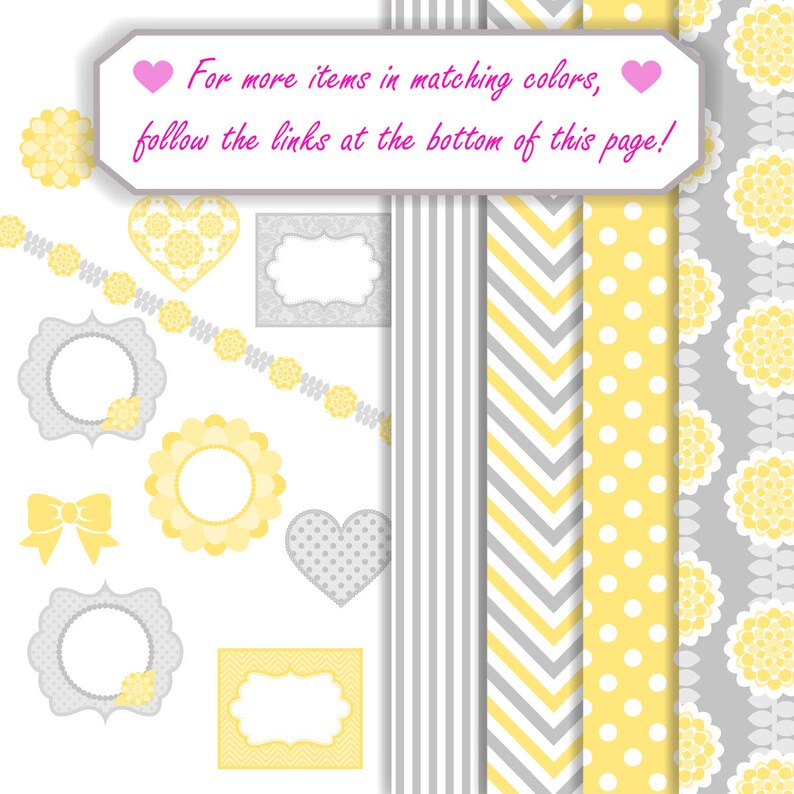 Yellow and Gray Flower Frames & Borders Clipart Digital Etsy