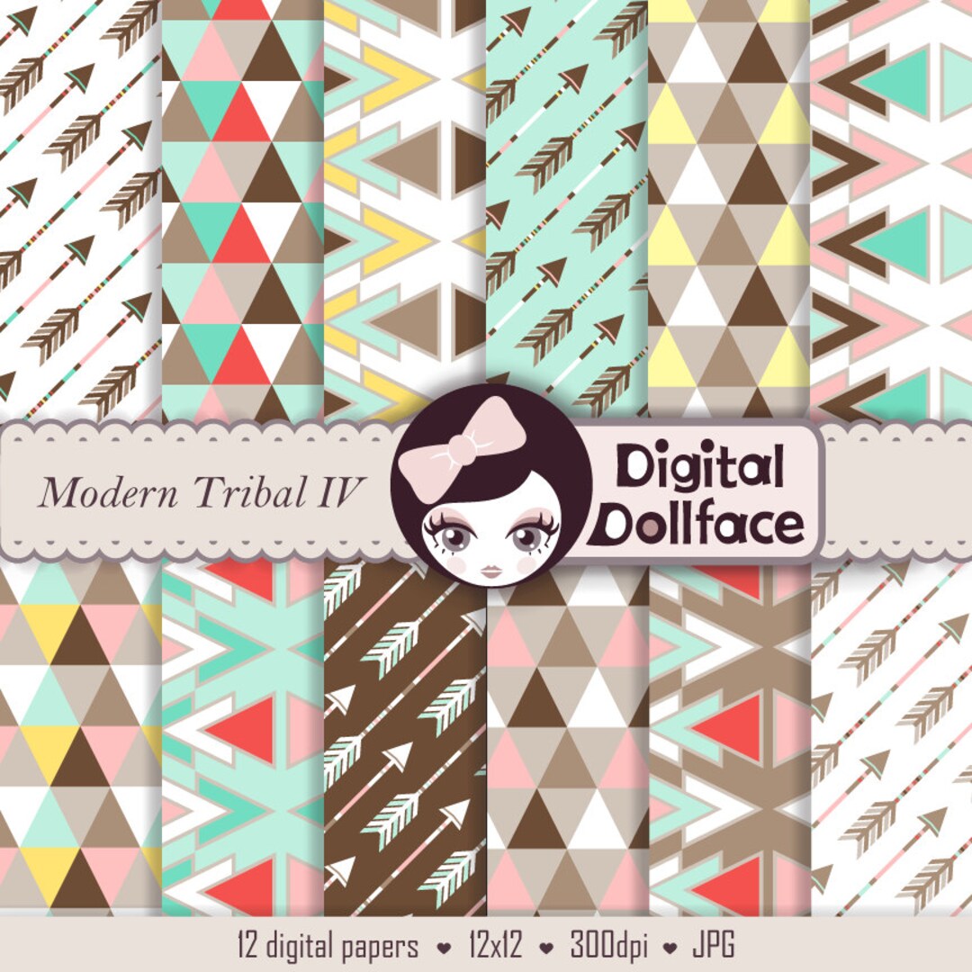 Geometric Triangle Digital Paper Pack, Modern Scrapbook Paper, Digital