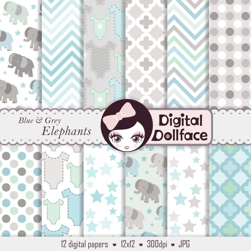 Baby Boy Digital Paper Baby Shower Scrapbook Blue & Grey Etsy