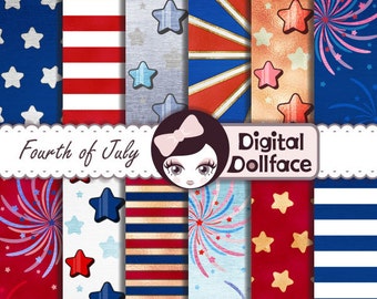 4th of July Digital Paper, Independence Day Crafts / Patriotic Digital Paper: Red, White, and Blue  / Stars and Stripes Party