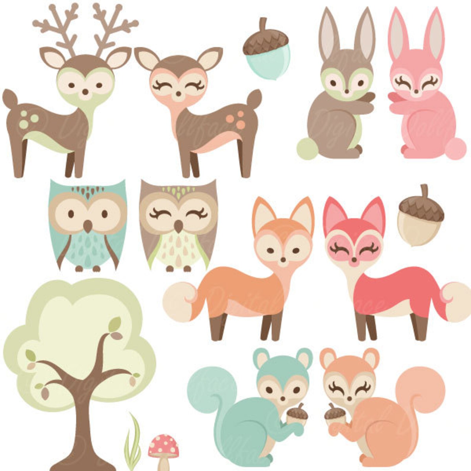Woodland Nursery Clipart Baby Animals Clip Art Forest Etsy
