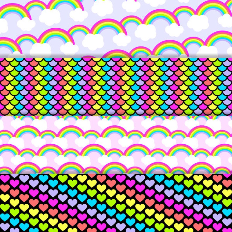Bright Neon Rainbow Digital Paper, Scrapbook Paper Pack, instant download image 3