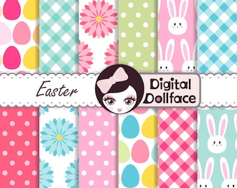 Easter Digital Paper, Easter Printables, Spring Floral Paper, Bunny Digital Paper Patterns