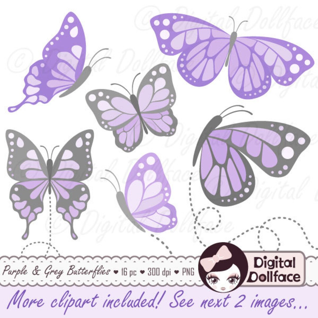 Purple Butterfly Baby Shower Clipart, Digital Butterfly Sticker, Clip