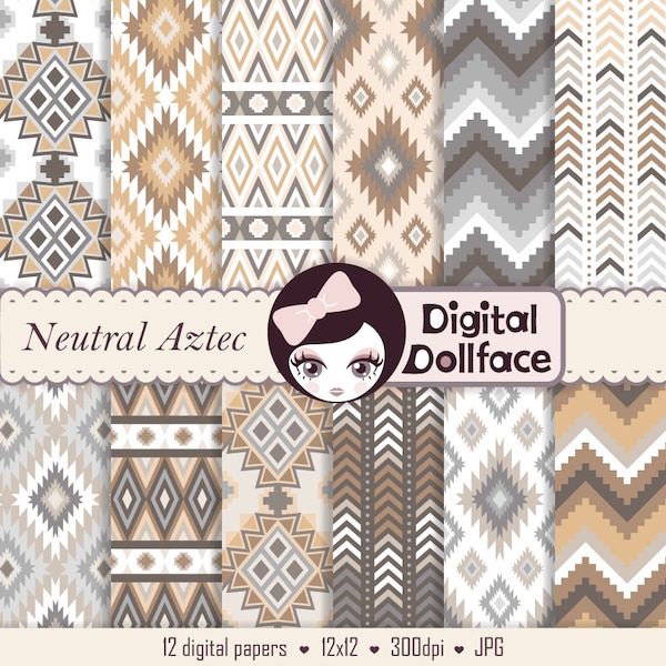 Brown Ikat Digital Paper Pack, Tribal Aztec Printable Pattern Background