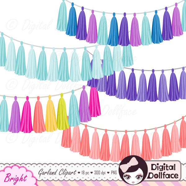 Regenbogen Quaste Garland Clipart Bundle, Digital Clip Art Girlande Banner, Grafiken