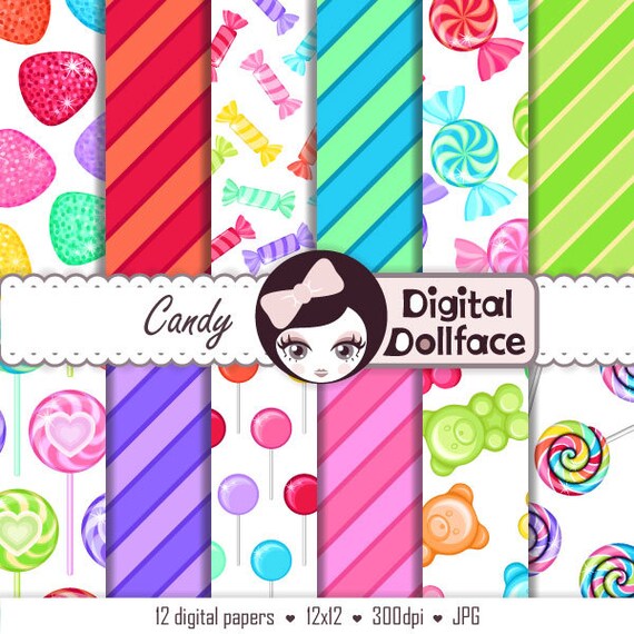 Candy Digital Paper, Sweet Tooth Decor, Lollipop Decorations, Candy Party Paper Il_570xn