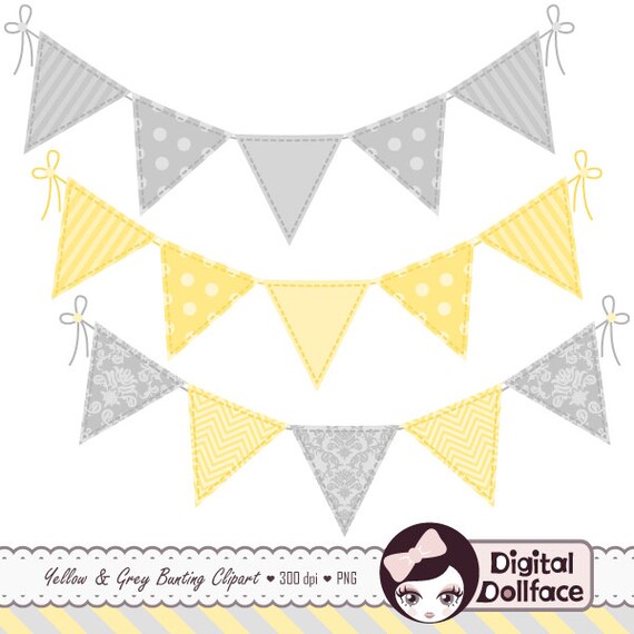 Yellow And Gray Bunting Flag Clip Art Digital Banner Clipart