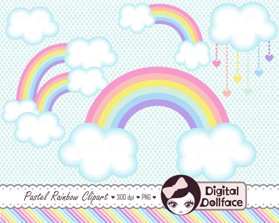 Pastel Rainbow Clip Art, Clouds Clipart, Spring Graphics Design, Digital Il_570xn