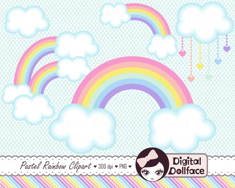 Pastel Rainbow Clip Art Clouds Clipart Spring Graphics image 1