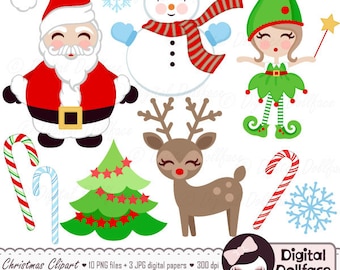 Christmas Clipart & Paper, Christmas Tree Clip Art, Santa Claus, Reindeer, Snowman Digital Images