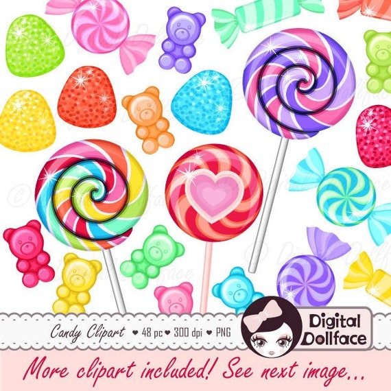 Rainbow Candy Clipart, Sweet Shop Birthday Candy Clip Art, Lollipops, Gumdrops, Gummy Bears Il_570xn