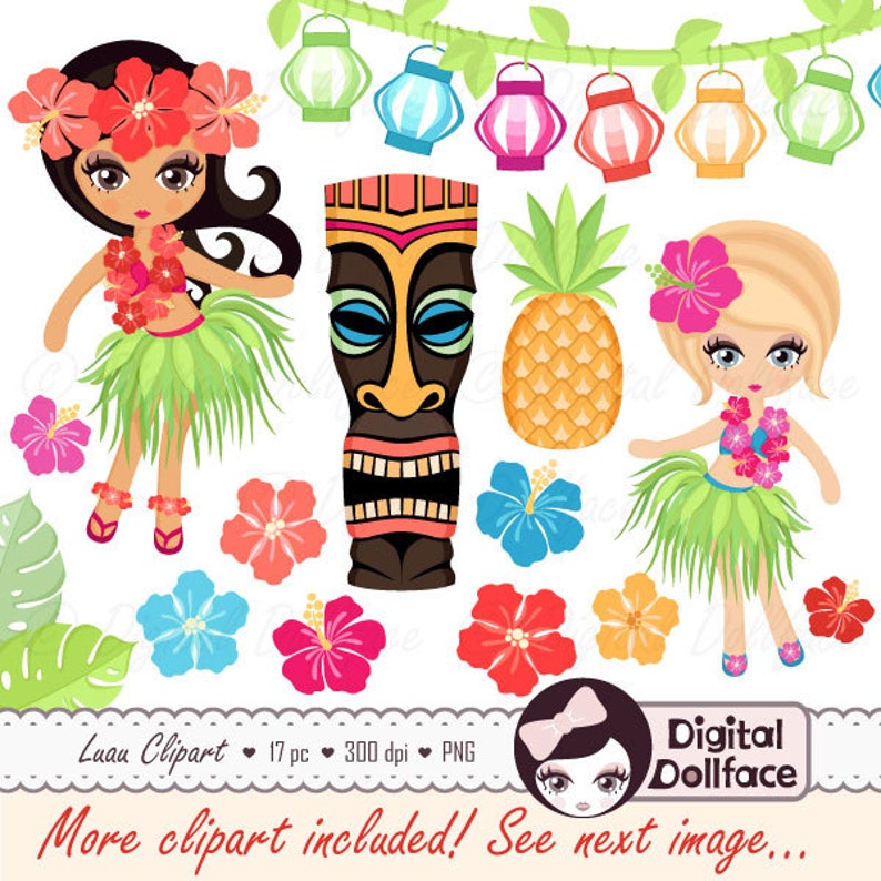 Hawaiian Luau Clipart Hula Girl Tiki Regular store Clip Art Hibiscus. 