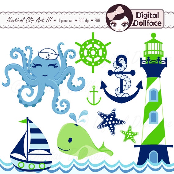 Nautical Baby Boy Clipart, Whale, Octopus, Anchor Clip Art ...