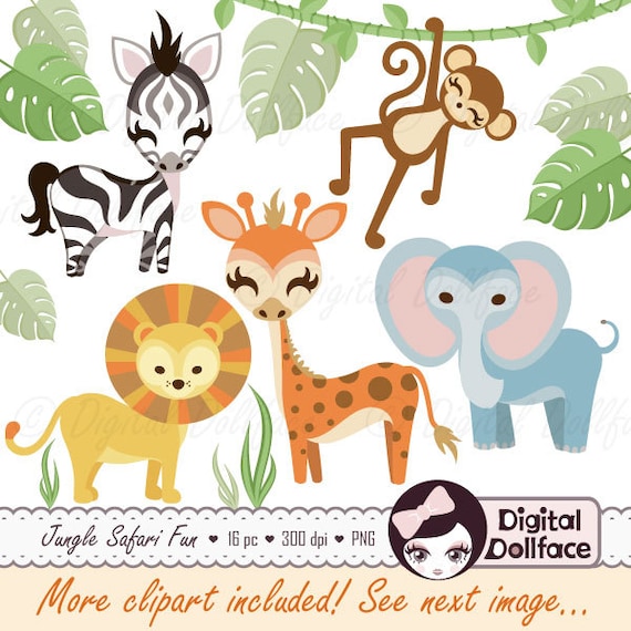 Jungle Safari Clipart, Jungle Animal Clip Art, Scrapbook Digital Art Download Il_570xn