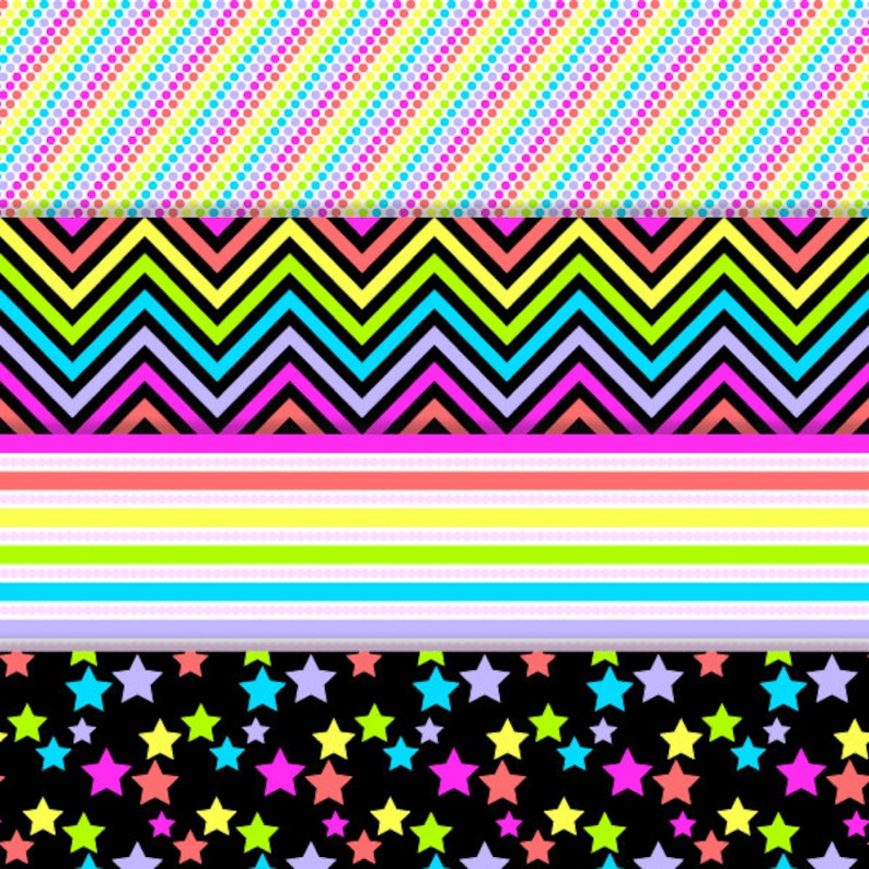 Bright Neon Rainbow Digital Paper, Scrapbook Paper Pack, instant download image 2