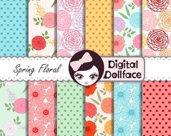 Spring Floral Digital Paper, Easter Flowers Scrapbook, Decoupage Paper, Printable